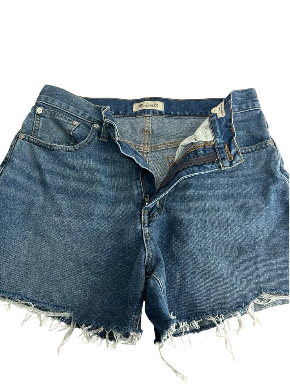 Madewell Jean Short Womens MomJean 29 High-Rise Denim Distressed Cutoff Blue